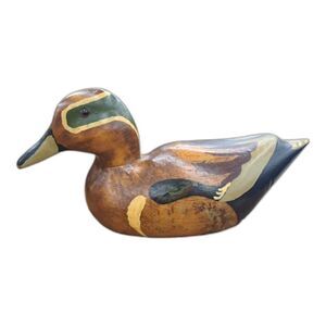 WBF II Wooden Painted Duck Decoy Brown Yellow Green Home Decor Pond Lakehouse
